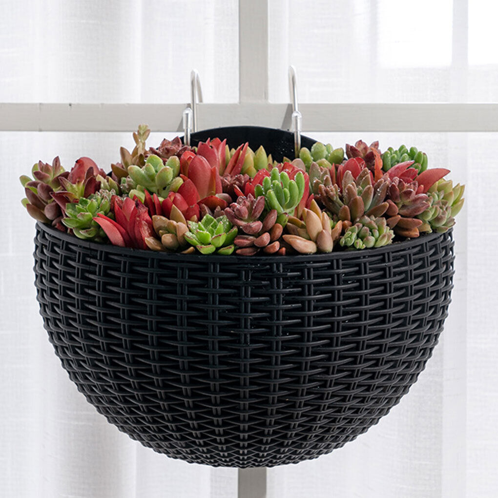 Half-Round Faux Rattan Wall Planter Hanging Flower Pot