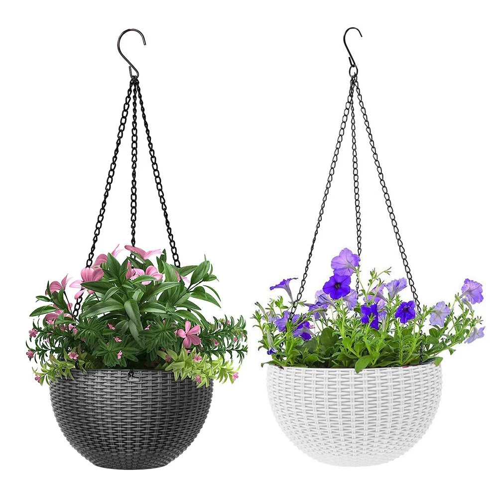 Rattan Hanging Plant Pot Self-Watering Double-Layer Basket