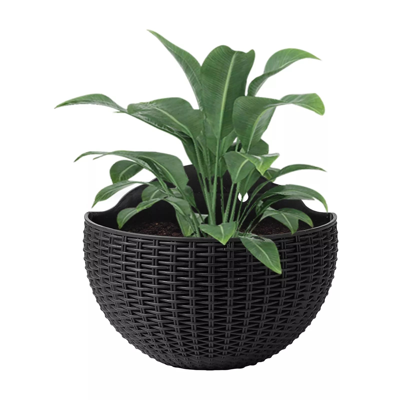 Half-Round Faux Rattan Wall Planter Hanging Flower Pot