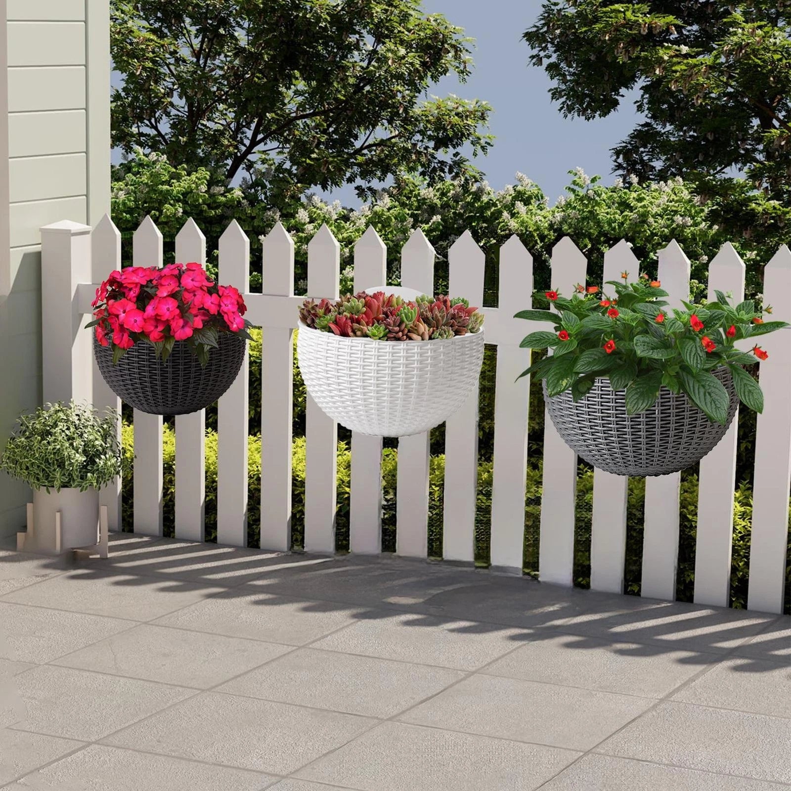 Half-Round Faux Rattan Wall Planter Hanging Flower Pot