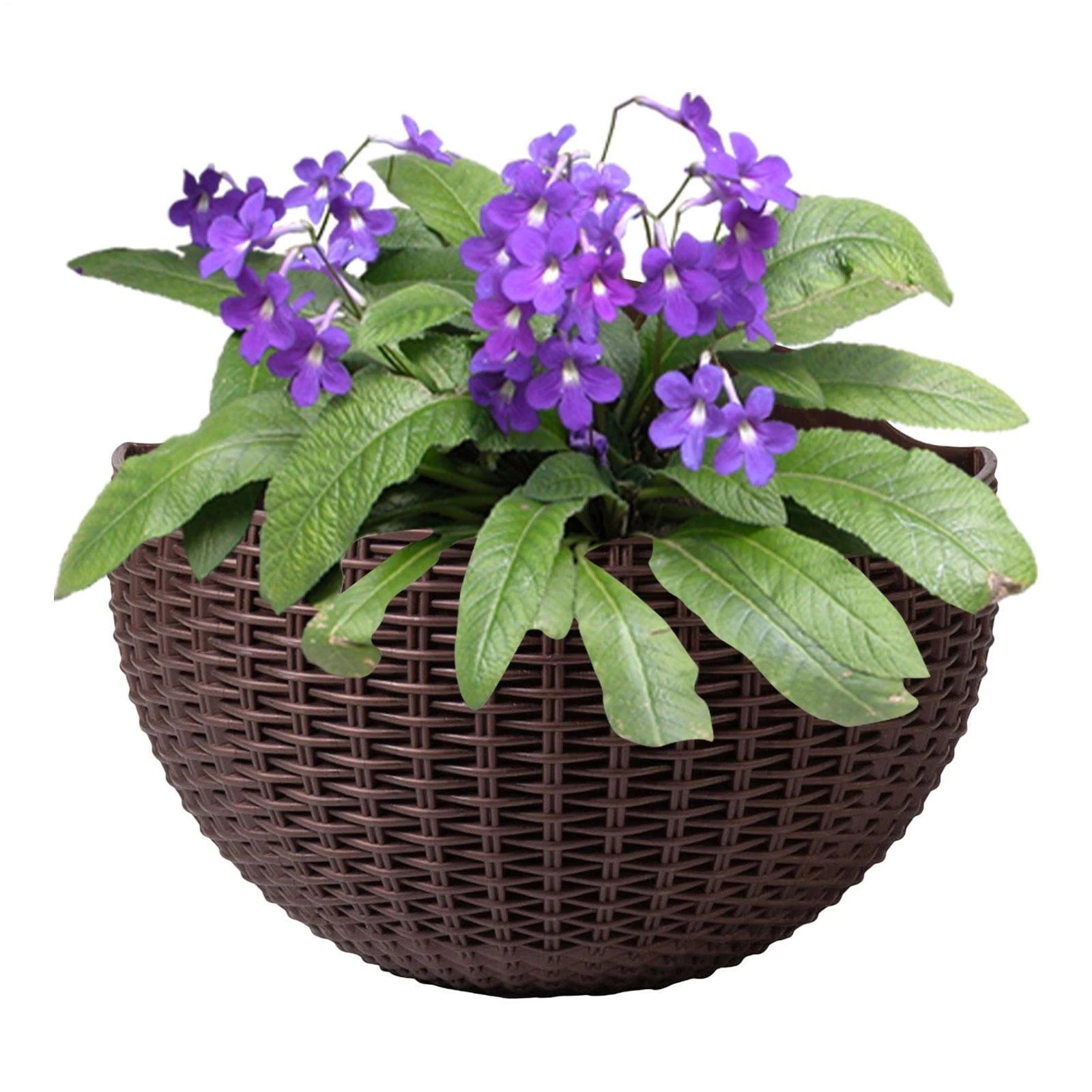 Half-Round Faux Rattan Wall Planter Hanging Flower Pot