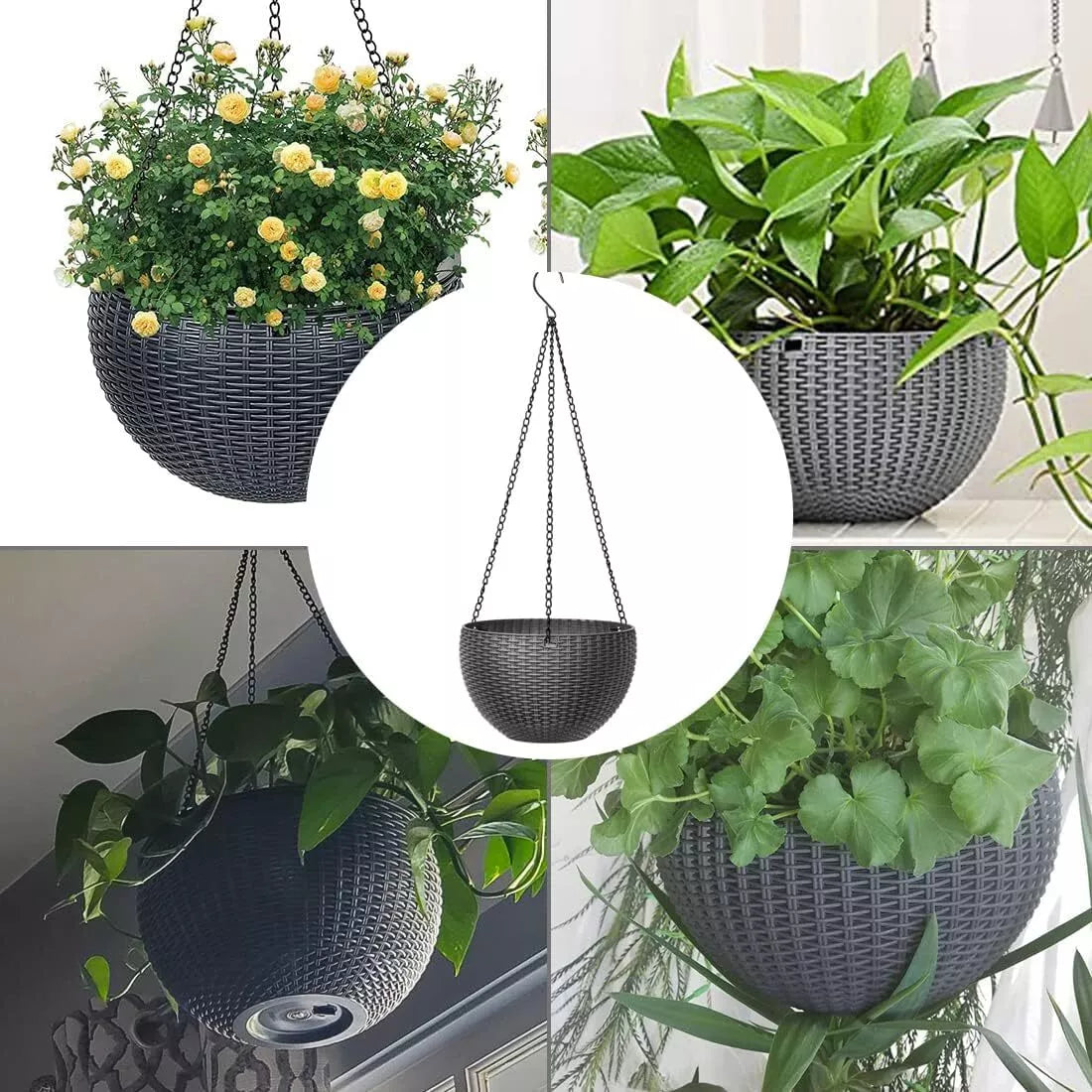 Rattan Hanging Plant Pot Self-Watering Double-Layer Basket