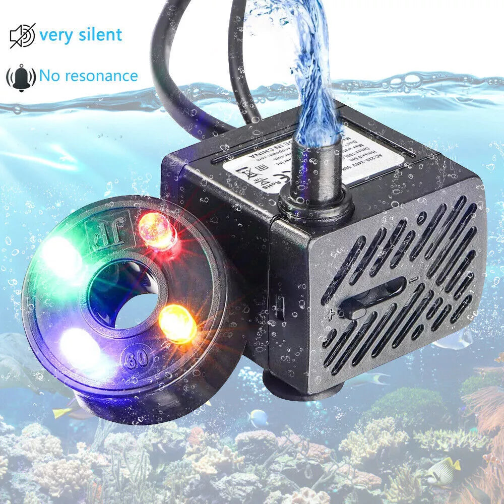 280 LPH Aquarium Submersible Water Pump with LED Light – Quiet & Energy-Efficient