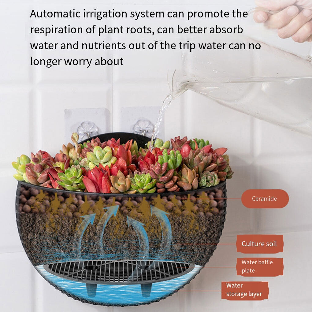 Half-Round Faux Rattan Wall Planter Hanging Flower Pot