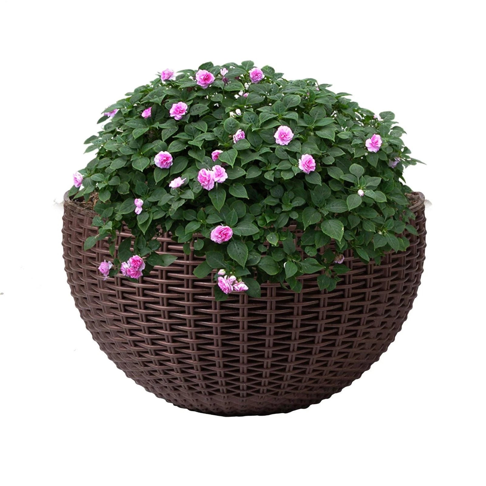 Half-Round Faux Rattan Wall Planter Hanging Flower Pot