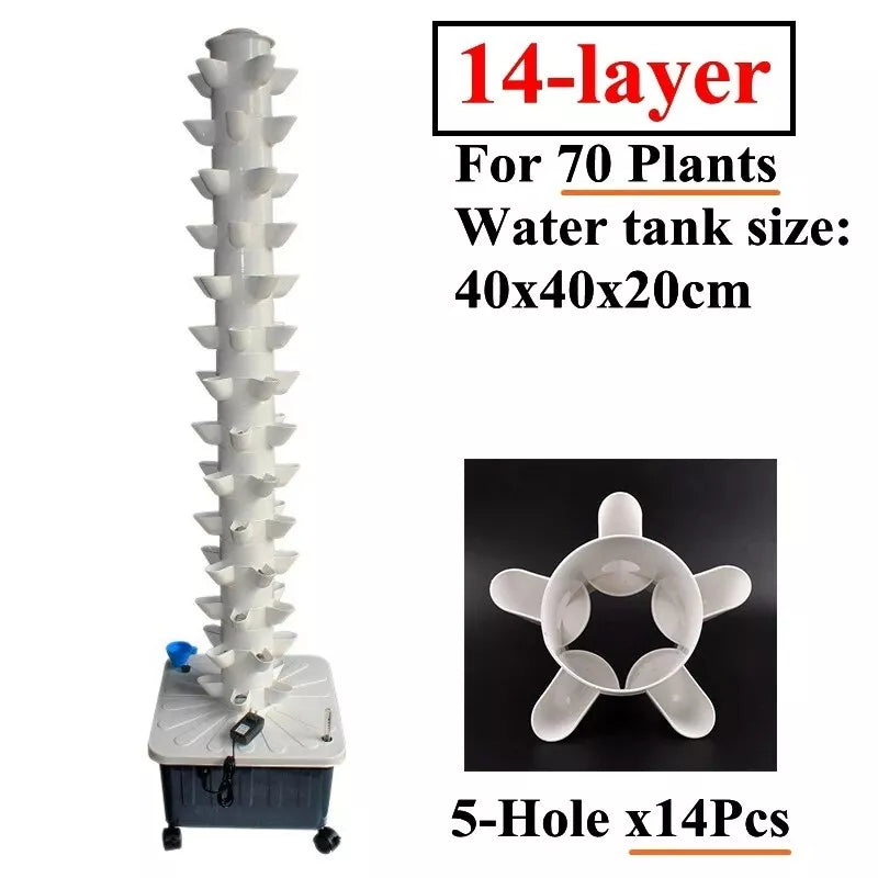 70-Pot Vertical Hydroponic Tower | 14-Layer Aeroponic Home Growing Kit