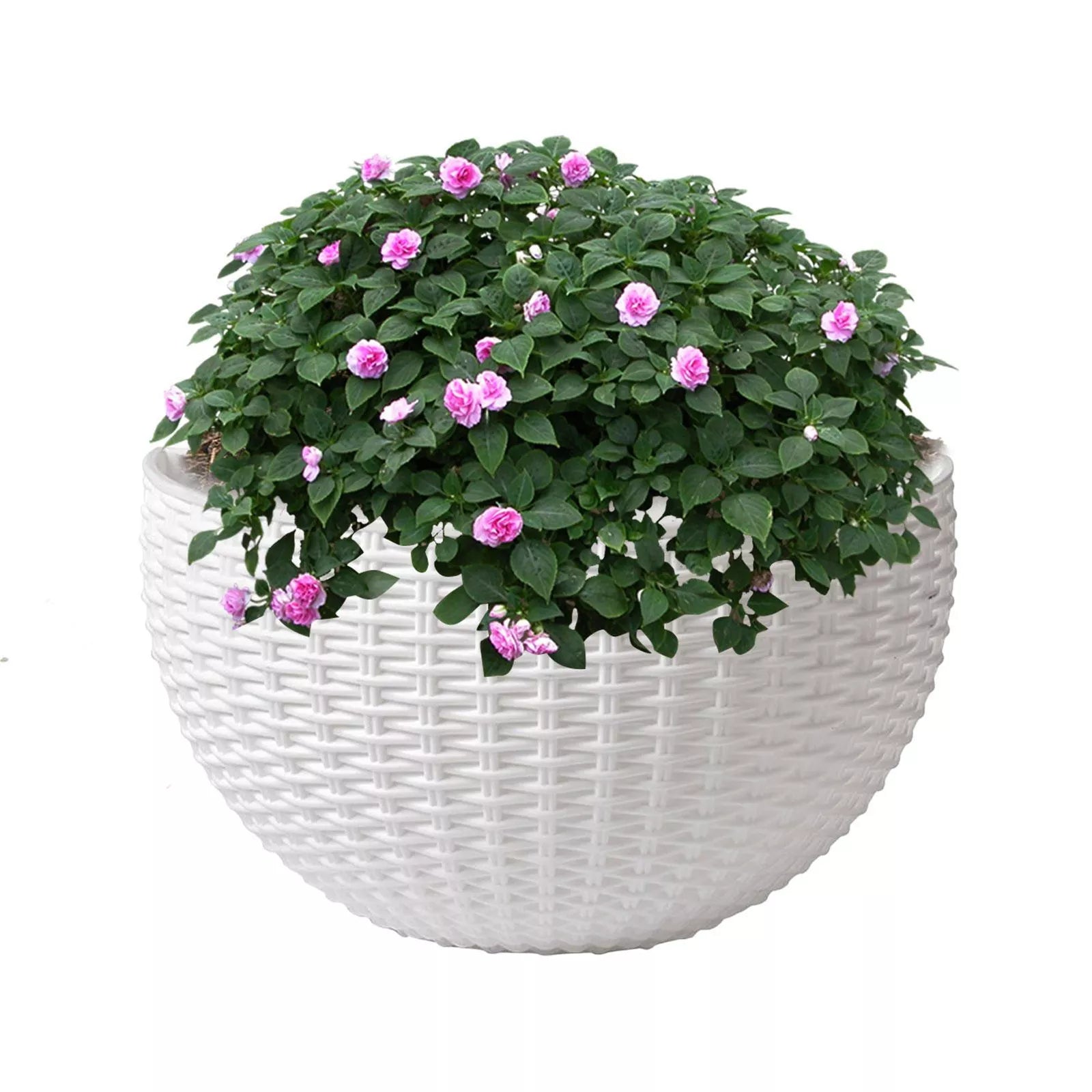Half-Round Faux Rattan Wall Planter Hanging Flower Pot