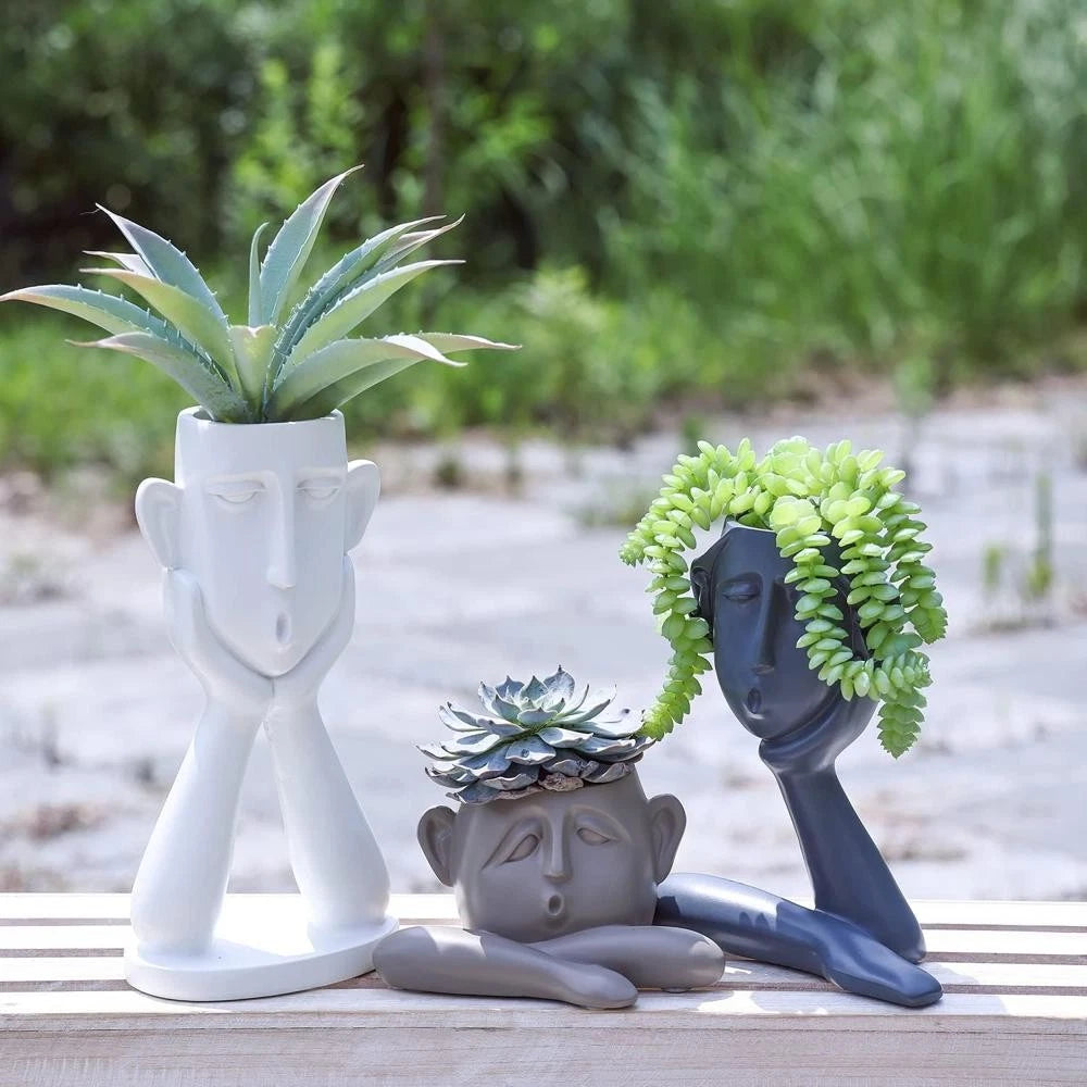 Set of 3 Decorative Resin Succulent Planter Pots | Indoor & Outdoor Use