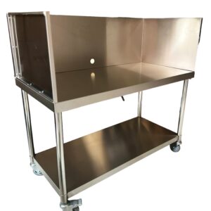 Stainless Steel Commercial BBQ Kitchen Table with Tall Splashback & Wheels